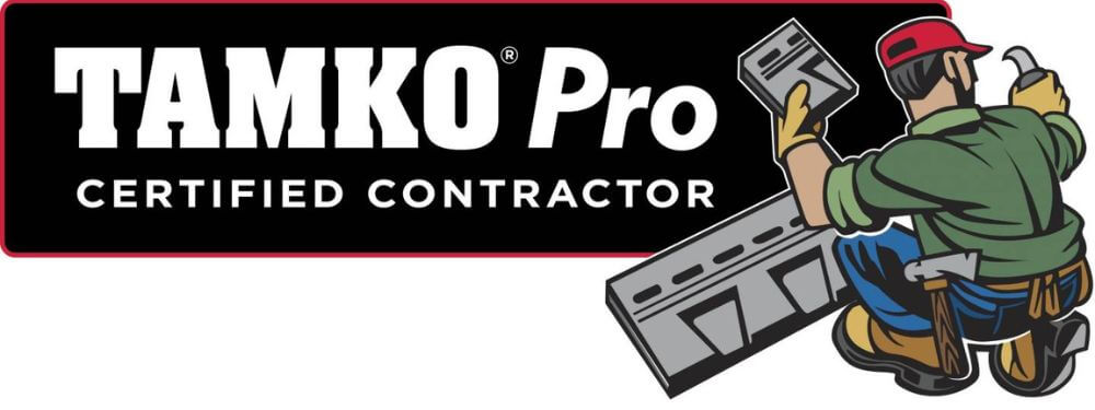 tamko pro certified logo written with contractor with tools